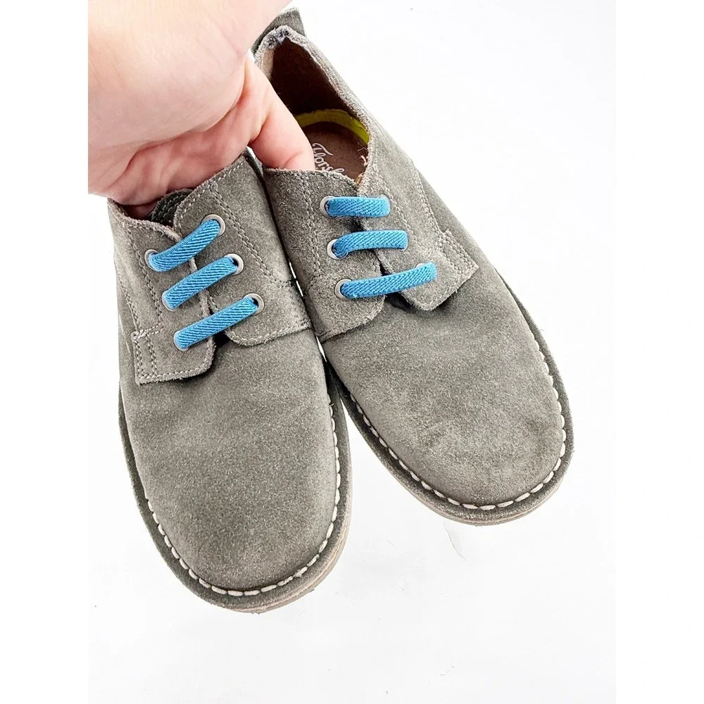 Florsheim Kids Grey Suede Oxfords Blue Laces Memory Foam Shoes Size 3 M